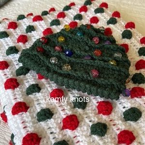 Home Crafted, Christmas Blanket & Beaded Hat. Pre-owned. Price is Firm. $80